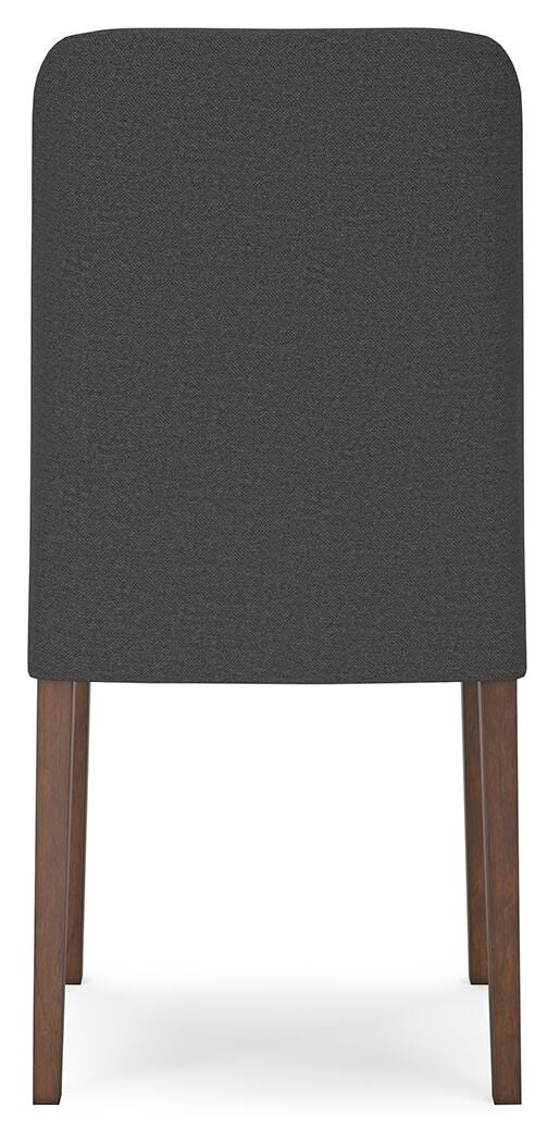 Ashley Furniture Lyncott dining room set, view of the back with wooden chairs and table in a modern dining area.