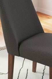 Ashley Furniture Lyncott dining room set with a wooden table and six upholstered chairs, detailed view of the elegant dining furniture.