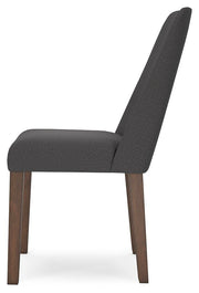 Ashley Furniture Lyncott dining room set with a wooden table and matching chairs, shown from a side view.