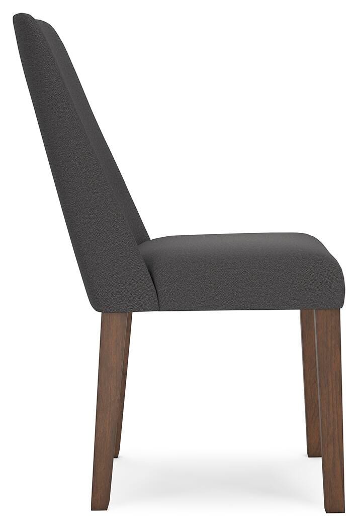 Ashley Furniture Lyncott dining room set with a wooden table and chairs, shown from a side angle in a modern dining space.