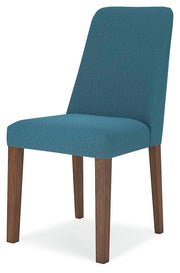 Ashley Furniture Lyncott dining room set with a wooden table and matching chairs, shown from an angled view.