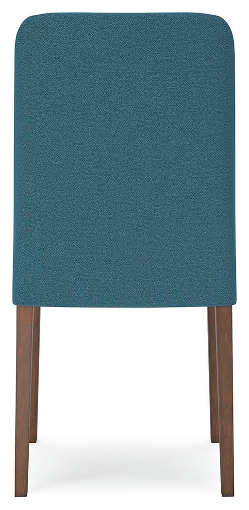 Ashley Furniture Lyncott dining room set with a table and chairs, shown from the back view in a modern dining space.