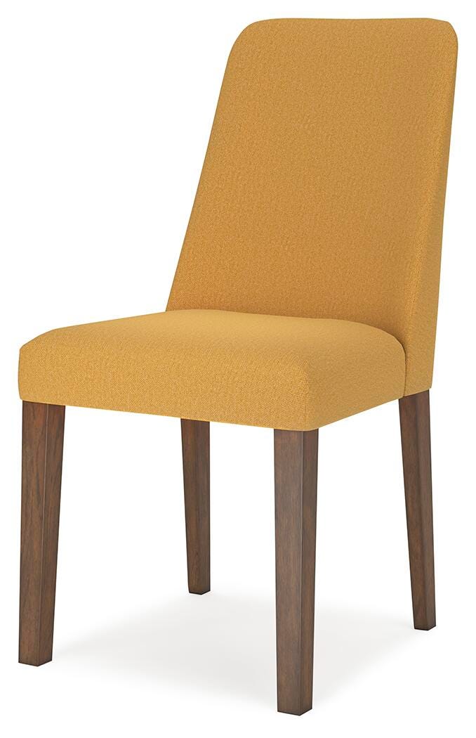 Ashley Furniture Lyncott dining room set with a wooden table and matching chairs, shown from an angled side view.