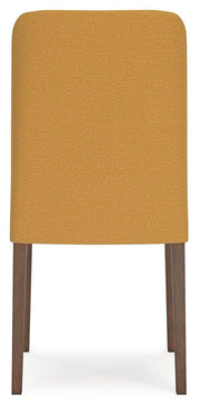 Ashley Furniture Lyncott dining room set with table and chairs, shown from the back view, featuring a modern wood finish