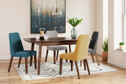 Ashley Furniture Lyncott dining room set with a wooden table and six upholstered chairs, showcasing a modern dining area.