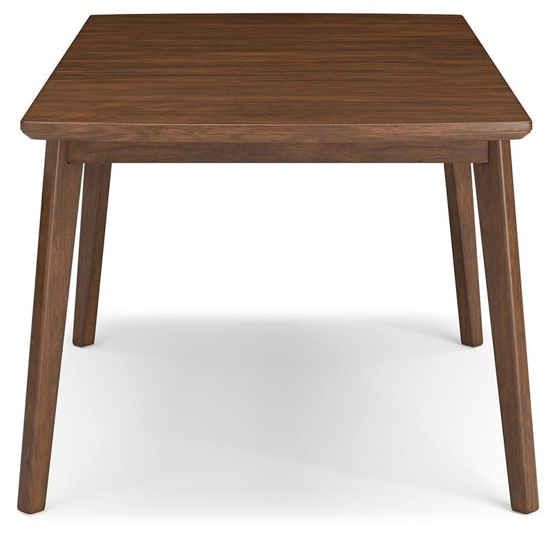 Ashley Furniture Lyncott dining extension table with a wooden surface and sturdy legs, set for a modern dining room setup.