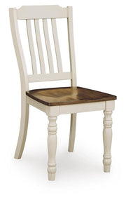 Ashley Furniture Wirloni dining chair with light wood legs and beige upholstered seat, angled view showing its modern design.