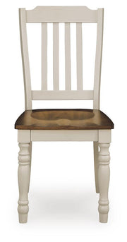 Ashley Furniture Wirloni dining chair with a cushioned seat and wooden legs, shown from a front head-on view.