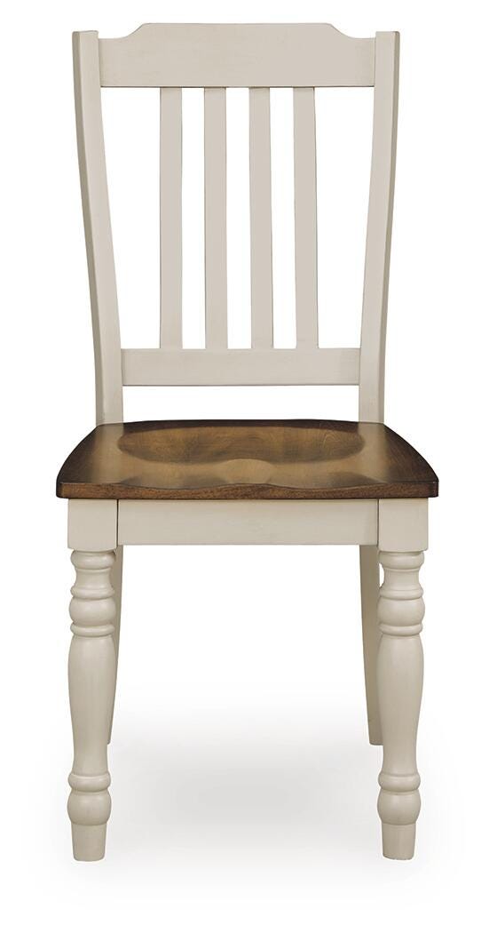 Ashley Furniture Wirloni dining chair with a cushioned seat and wooden legs, shown from a front head-on view.