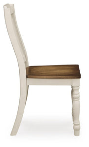 Ashley Furniture Wirloni dining chair with wooden legs and upholstered seat, shown from a side view.