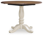 Ashley Furniture Wirloni dining drop leaf table with angled view, showcasing its wood finish and expandable design for versatile dining space.