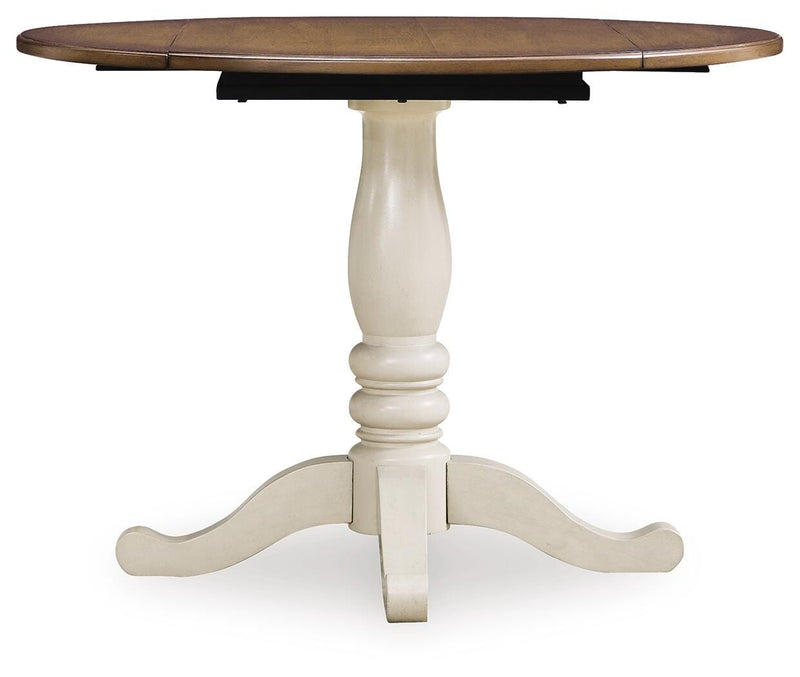 Ashley Furniture Wirloni Dining Drop Leaf Table with a dark wood finish, shown with extended leaves and sleek tabletop design.