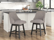 Set of two Ashley Furniture Neymorton counter height barstools with wooden seats and metal frames, shown from front view.