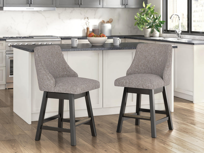 Set of two Ashley Furniture Neymorton counter height barstools with wooden seats and metal frames, shown from front view.