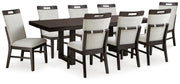 Ashley Furniture Neymorton dining room set with a rectangular table and six upholstered chairs in a modern living space.