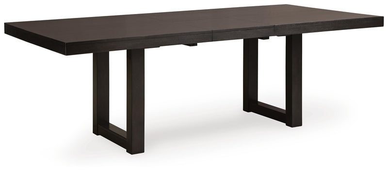 Ashley Furniture Neymorton dining room set with a table and six chairs, shown from an angled view.
