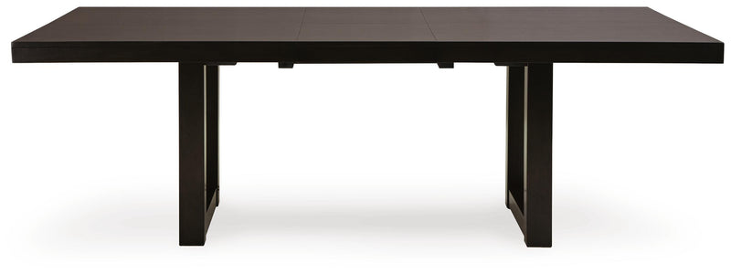 Ashley Furniture Neymorton dining room set with a table and chairs, shown in a head-on view, ideal for a modern dining space.