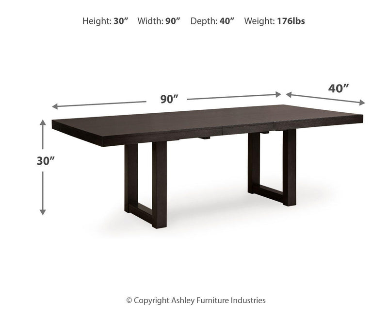 Ashley Furniture Neymorton dining room set with a rectangular table and six upholstered chairs in a modern design.