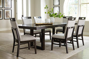 Ashley Furniture Neymorton dining room set with a rectangular table and six upholstered chairs, perfect for kitchen or dining space.