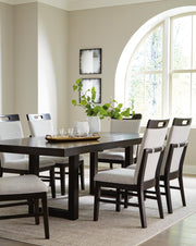 Ashley Furniture Neymorton dining room set with a wooden table and matching chairs, elegant and perfect for a modern dining space.