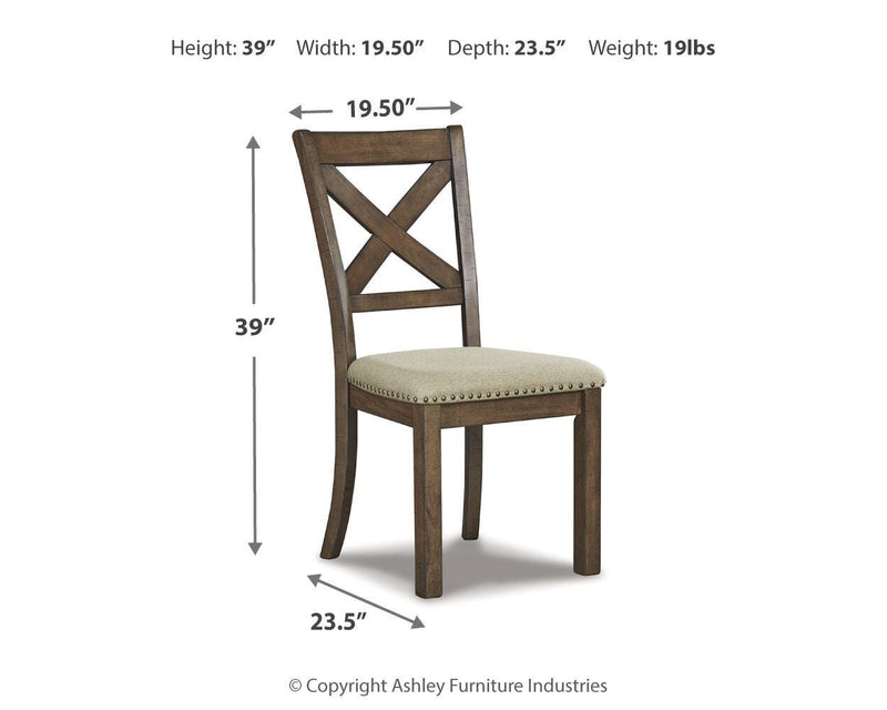 Ashley Furniture Moriville counter height dining set with a wooden table and matching chairs, ideal for modern dining rooms.