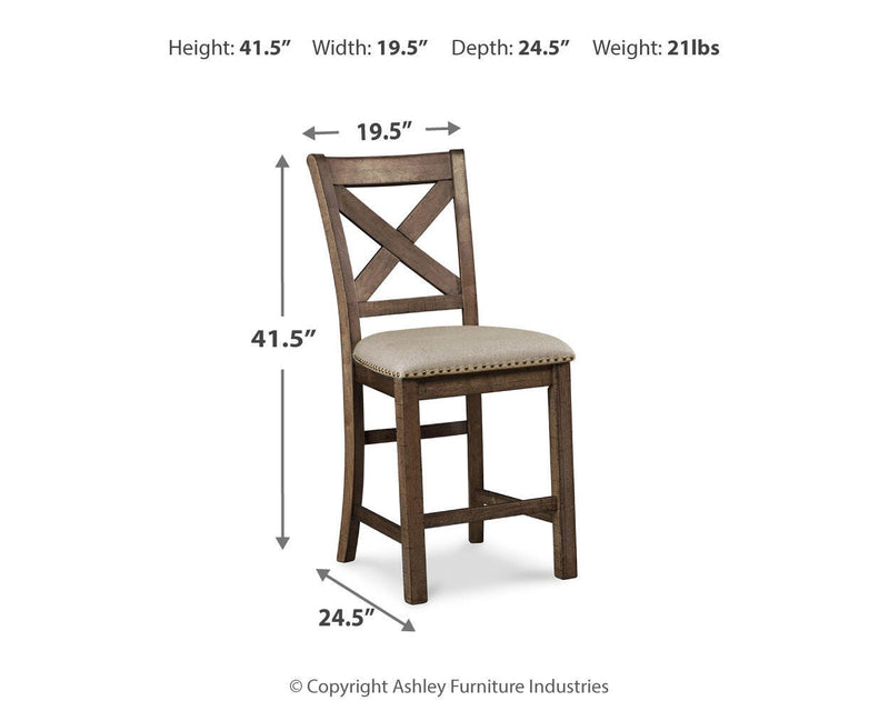 Ashley Moriville counter height dining set with wooden table and matching chairs, ideal for modern dining rooms.