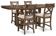 Ashley Moriville counter height dining set with wooden table and matching chairs in a modern dining room setting.