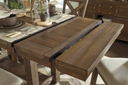 Ashley Furniture Moriville counter height dining set with a table and matching chairs, perfect for modern dining rooms.