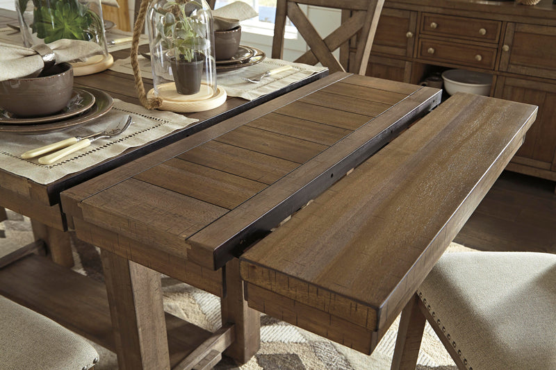Ashley Furniture Moriville counter height dining set with a table and matching chairs, perfect for modern dining rooms.