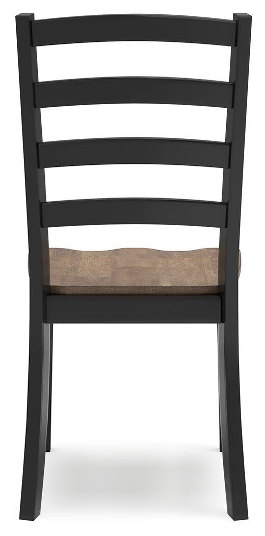 Wildenauer dining package casual seating set by Ashley Furniture with chairs and table, shown from the back in a modern dining room.