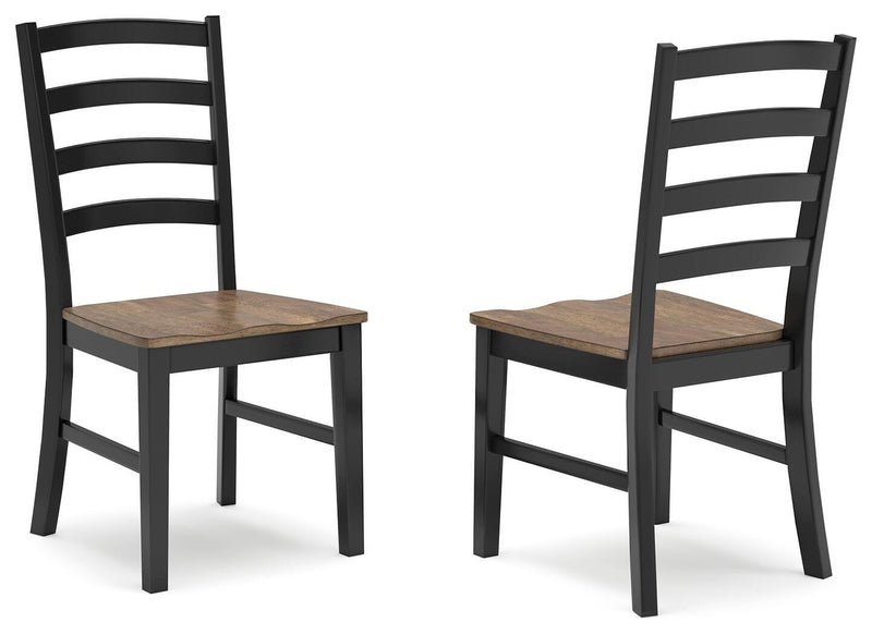 Ashley Furniture Wildenauer casual dining set with a table and four comfortable upholstered chairs, modern design and warm wood tones.