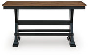 Ashley Furniture Wildenauer 48-inch counter height bench with wooden legs and cushioned seat, front view.