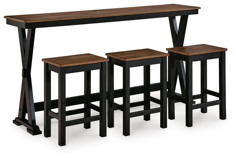 Ashley Furniture Wildenauer counter height dining table with three matching barstools, featuring a sleek wooden finish and modern design.