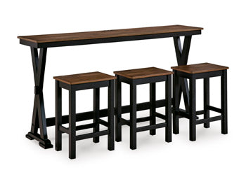 Ashley Furniture Wildenauer counter height dining table with three matching barstools, featuring a sleek wooden design and modern style.