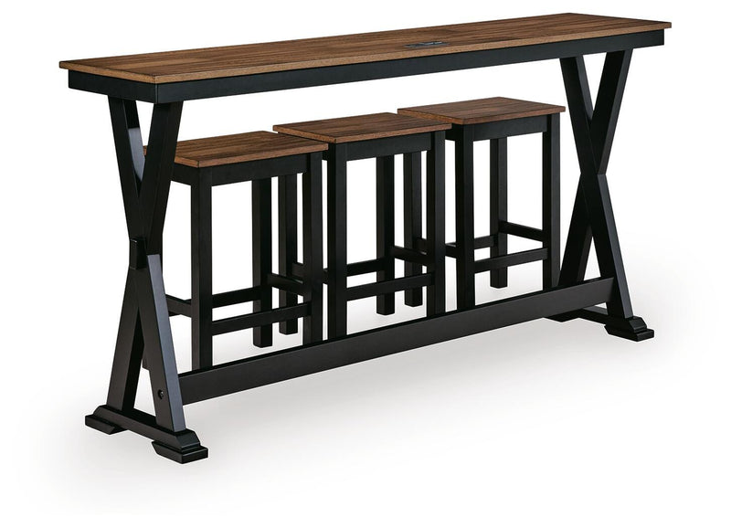Ashley Furniture Wildenauer counter height dining table with 3 matching barstools, showcasing a sturdy wood design and dark finish.
