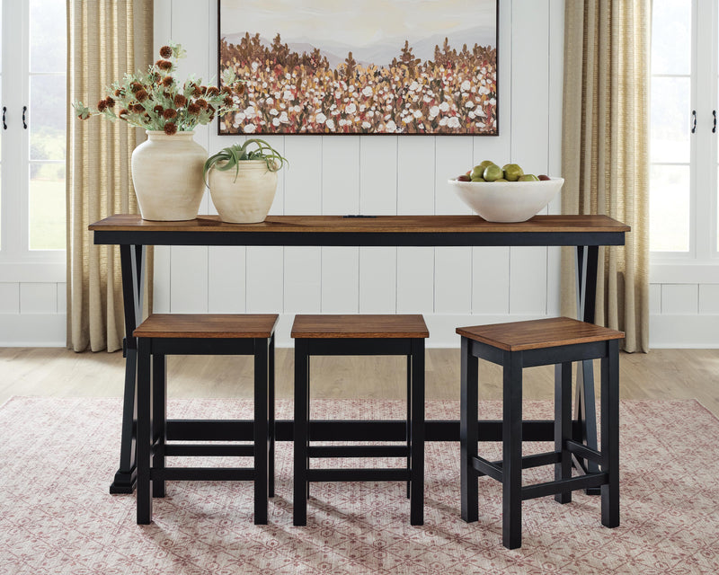 Wildenauer Ashley Furniture counter height dining table with three matching barstools, featuring a sleek wood finish and modern design.