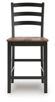Ashley Furniture Wildenauer counter height barstool with wooden seat and metal frame, shown from a head-on angle.