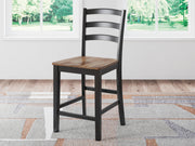 Ashley Furniture Wildenauer counter height barstool with wooden frame, cushioned seat, and backrest, perfect for kitchen or bar area.