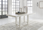 Ashley Furniture Robbinsdale dining package with casual seating set featuring leaves pattern in neutral tones.