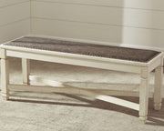 Ashley Furniture Bolanburg dining bench with wooden seat and sturdy legs, ideal for kitchen or dining room seating.