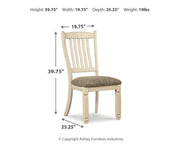 Set of two Ashley Furniture Bolanburg dining chairs with upholstered seats and wooden legs, showcasing a classic design.