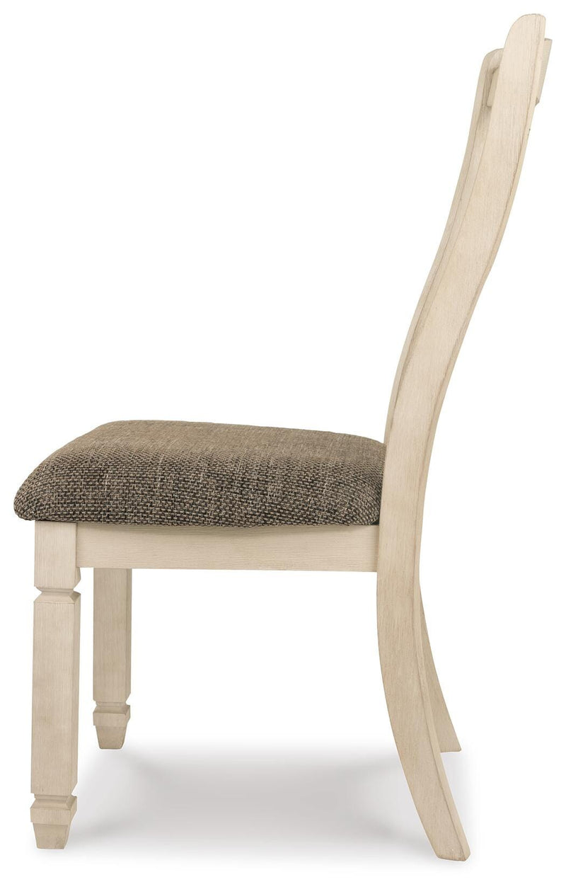 Ashley Furniture Bolanburg dining chair with dark wood finish and upholstered seat, shown from side view.