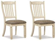 Ashley Furniture Bolanburg dining chair with a cushioned seat and wooden legs, showcasing a modern, upholstered design.