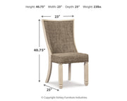 Ashley Furniture Bolanburg dining chair with cushioned seat and backrest, dark wood legs, and a classic, elegant design.