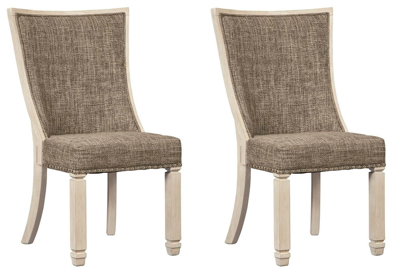 Ashley Furniture Bolanburg dining chair set with upholstered seats and dark wood finish, shown in a modern dining room setting.