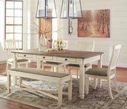 Ashley Furniture Bolanburg dining room set with a wooden table and matching chairs, modern design for the dining area.