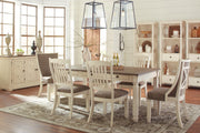 Ashley Furniture Bolanburg dining chair with upholstered seat and wooden legs, shown from a side angle.