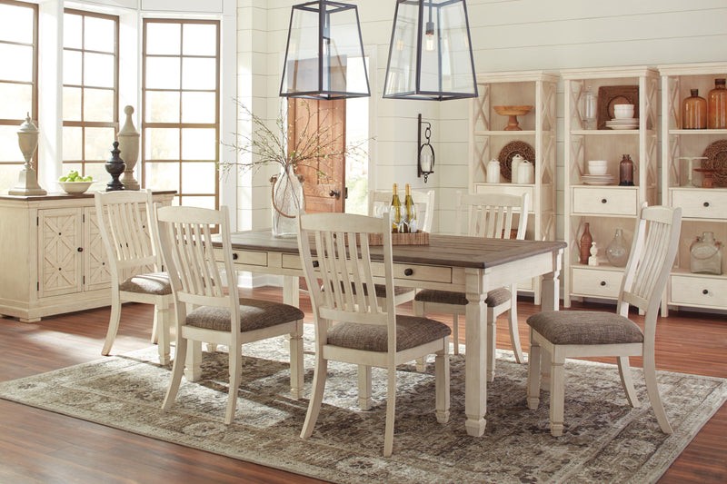 Ashley Furniture Bolanburg dining table with a wooden tabletop and sturdy legs, ideal for family meals and gatherings.