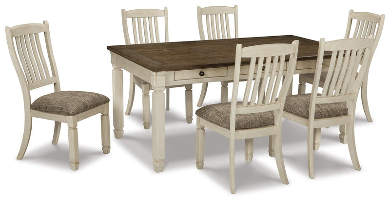 Ashley Furniture Bolanburg dining room set with a wooden table and matching chairs, ideal for a stylish dining space.