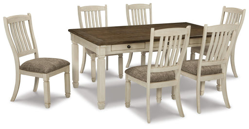 Ashley Furniture Bolanburg dining room set with a wooden table and matching chairs, ideal for a stylish dining space.